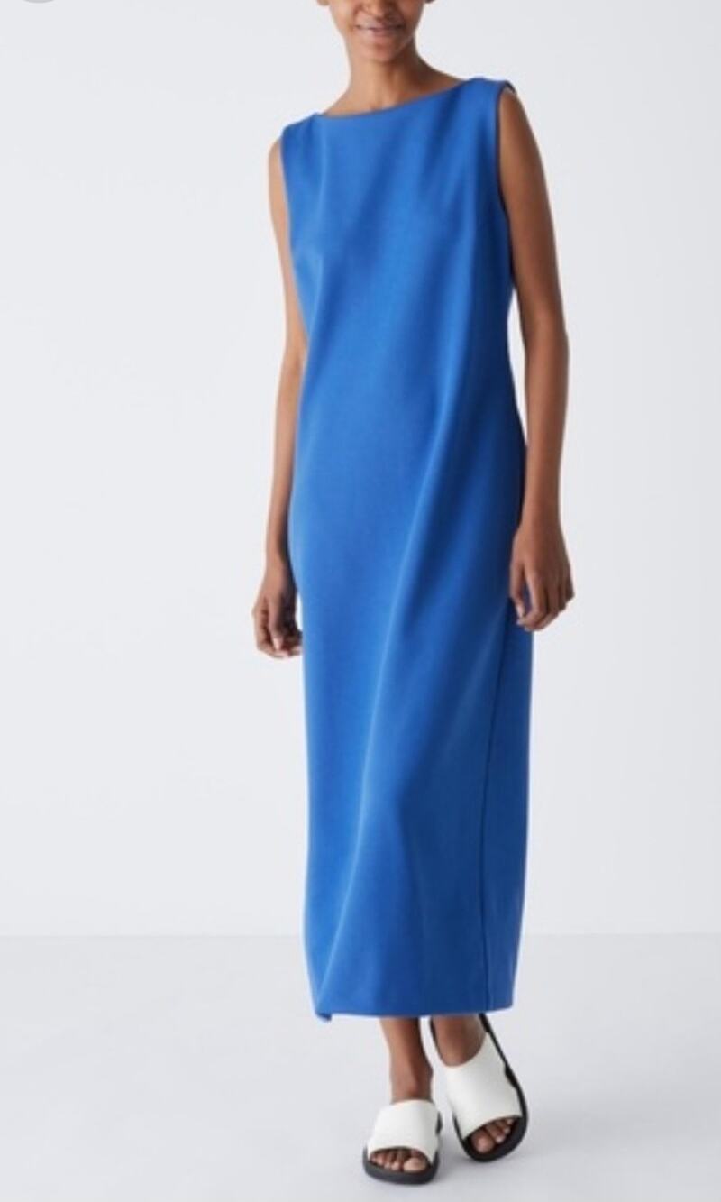 New Uniqlo Clare Waight Keller blue crepe jersey sheath maxi dress Lrg Minimal